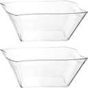 PLASTICPRO Disposable Elegant Wave Design Square Plastic Clear Serving Bowls Large Size, Heavy Duty, for Party's Snack or Salad Bowl, Pack of 4