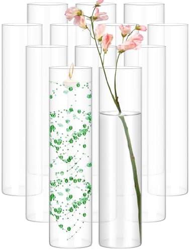 12 Pack Glass Cylinder Vases 16 Inch Tall Clear Flower Vase for Centerpieces, Hurricane Floating Candle Holder Wedding Decorations, Floral Vase Bulk for Table Shelf Party Home Deco (16 x 3.35 Inch)