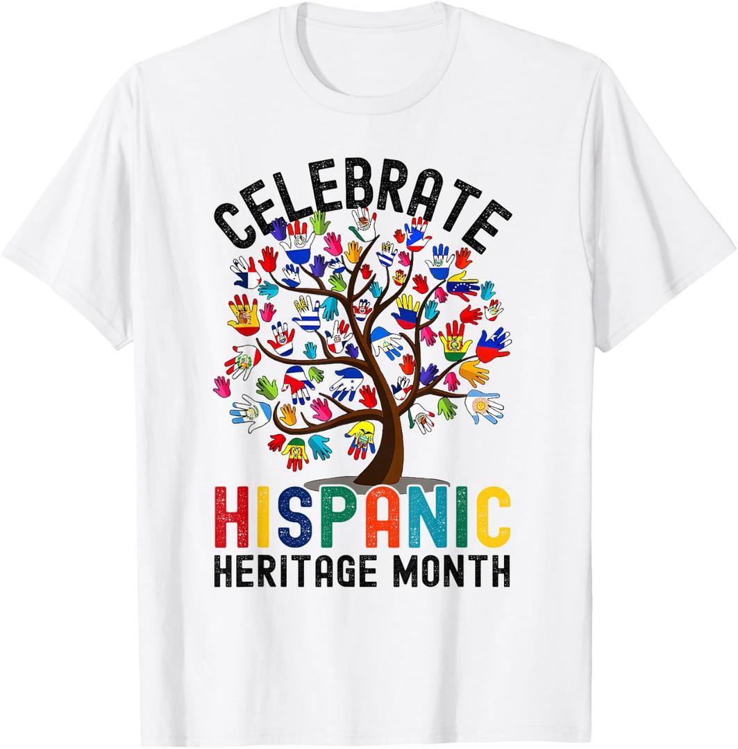 Celebrate Hispanic Heritage Month Latin Countries Flag Tree T-Shirt, 3XL