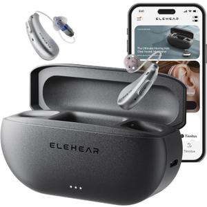 ELEHEAR-Beyond OTC Hearing Aids, AI Powered Speech Enhancement and Tinnitus Masking, Superior Sound Quality, Connectivity with iOS or Android Devices via Bluetooth 5.3, for Seniors and Adults (Universal size, Silver Gray)
