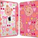 Mektron Case for 2026 iPad Air 11 inch M4 8th (M3 2025 7th /M2 2024 6th), Compatible with iPad Air 10.9" (2022 5th Gen /2020 4th Gen), Buit in Pencil Holder Shockproof Clear Shell, Teddy Bow-Kawaii