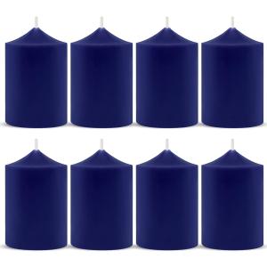 Set of 8 2x3 Inch Unscented Navy Blue Pillar Candles, Small Solid Colored Cylinder Candles for Home Emergency Power Outage - 24 Hour Burning