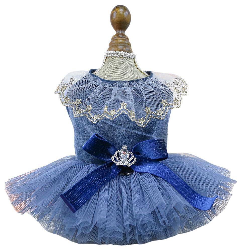 Fashion Sweet Puppy Dog Blingbling Princess Skirt Pet Dog Lace Cake Camisole Tutu Dress D-Navy S
