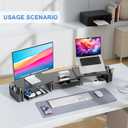 gianotter Dual Monitor Stand Riser, Desk Organizer With Drawer and 2 Pen Holders, Computer Monitor Stand, Shelf for Top of Desk, Black