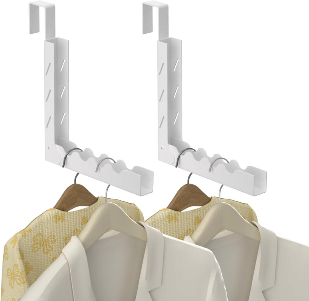 Over The Door Hooks Hanger Fit Up to 1 3/4 Inch Optimal, Foldable Over The Door Clothes Drying Rack for Laundry Bathroom Bedroom (White 2 Pack)