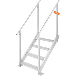 VEVOR Dock Stairs 4 Steps, 500lbs Load Pool Steps, Adjustable Height Aluminum Dock Ladders, Pontoon Boat Ladder with Handrails & Widen Nonslip Pedals for Lake/Pool/Marine Boarding/RV/House