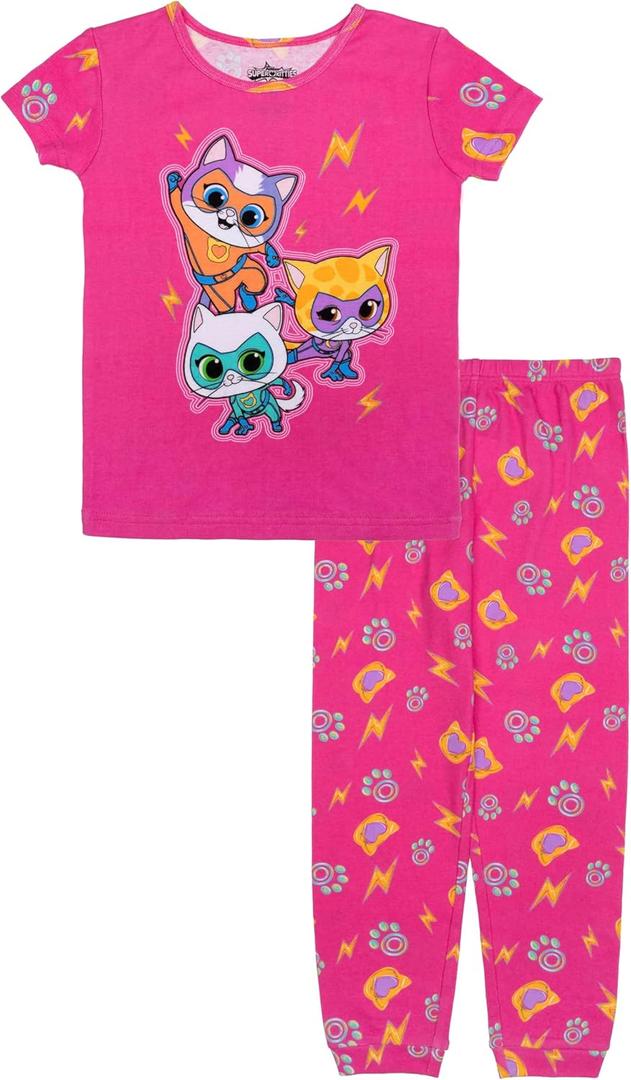 Disney Girls' 2-piece Snug-fit Cotton Holiday Matching Pajama Set, Soft & Cute for Kids (10, Go Super Kitties)