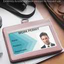 Uniclife Horizontal Rose Gold Leather ID Badge Holder and Retractable Adjustable Lanyard Breakaway Neck Lanyard with Retractable Badge Reel Quick-Release Buckle and Card Protector