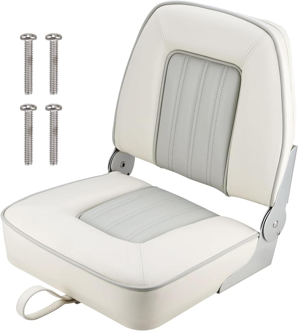 NovelBee Low Back Folding Boat Seat,Fold-Down Fishing Boat Seat with Tie-down Strap and Stainless Steel Screws