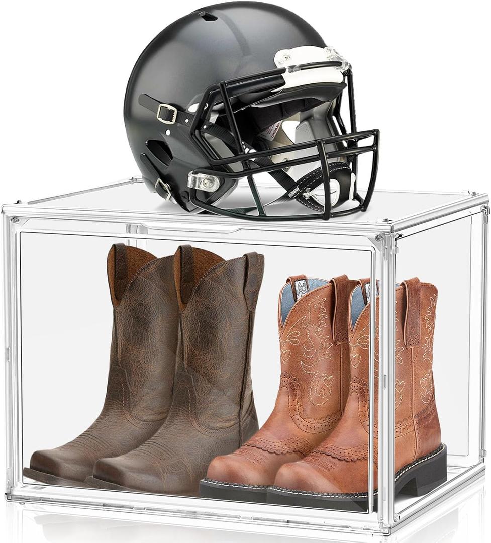XXX-Large Extra Large Acrylic Display Case 17''x13''x13'' Transparent Shoe Display Case Sneaker Bag Organizer Clear Stackable Boot & Shoe Boxes Large Showcase for Helmet, Handbag, Figures Collectibles