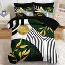 Nesker Comforter Set King Size, Green Boho Golden Leaves 3 Pcs Bedding for Kids and Adults, Mid Century Abstract Bed Sheet Sets with Fitted Sheet 2 Pillowcases & 2 Shams (Incomplete Set)