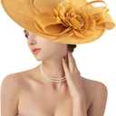 dressfan Church Fascinator Derby Hats for Women,20s 50s Linen Vintage Derby Hat for Church/Wedding/Cocktail/Tea Party