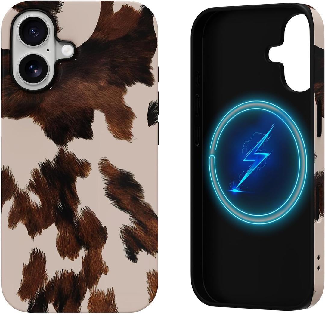 for iPhone 17 Case with Magsafe Cute Cow Print Phone Case Dual -Layer Protective Shockproof Hard PC and Soft TPU Phone Cover for Women Men Girls Boys, Cow - Glossy