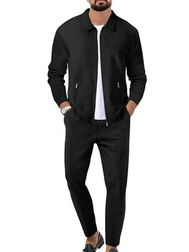 Riskrole Men's Waffle Tracksuit 2 Pieces Set Casual Long Sleeve Zip Up Sweatsuits Solid Athletic Jogging Suit Sets, Size Small