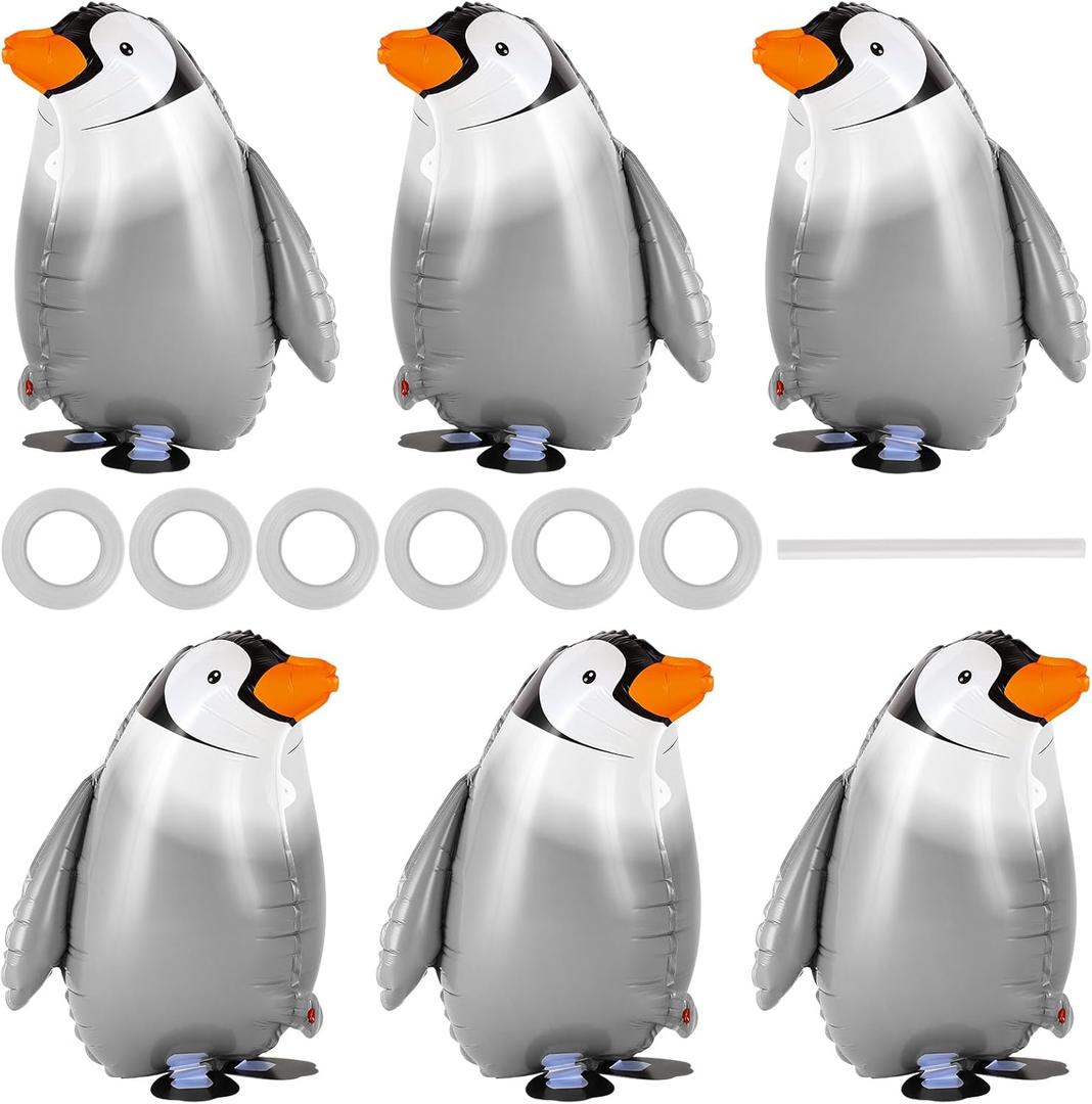 6 Pcs Walking Penguin Balloons, Cute Penguins Balloons for Kids, Walking Animal Foil Mylar Balloon for Baby Shower, Birthday, Penguins Theme Party Decoration Supplies (Penguin)
