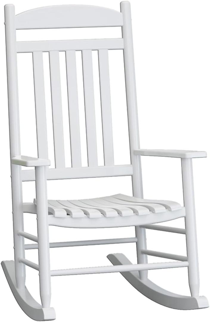 Wooden Outdoor Rocking Chair, Weatherproof Oversized Rocking Chair, Heavy Duty Comfort with 450 lbs Weight Capacity, Solid Relaxing Rocker with High Back for Patio, Porch, Living Room (white)