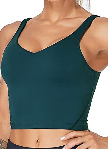 Oalka Sports Bra Womens Longline Padded Crop Tank Yoga Bras Workout Fitness Top Heart Dark Teal S