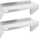 Stainless Steel Shelf 12" x 24" - 2 Pack, 250LBS Wall Mounted Commercial Stainless Steel Shelves, Stable Stainless Wall Shelf for Kitchen, Bar, Restaurant and Garage