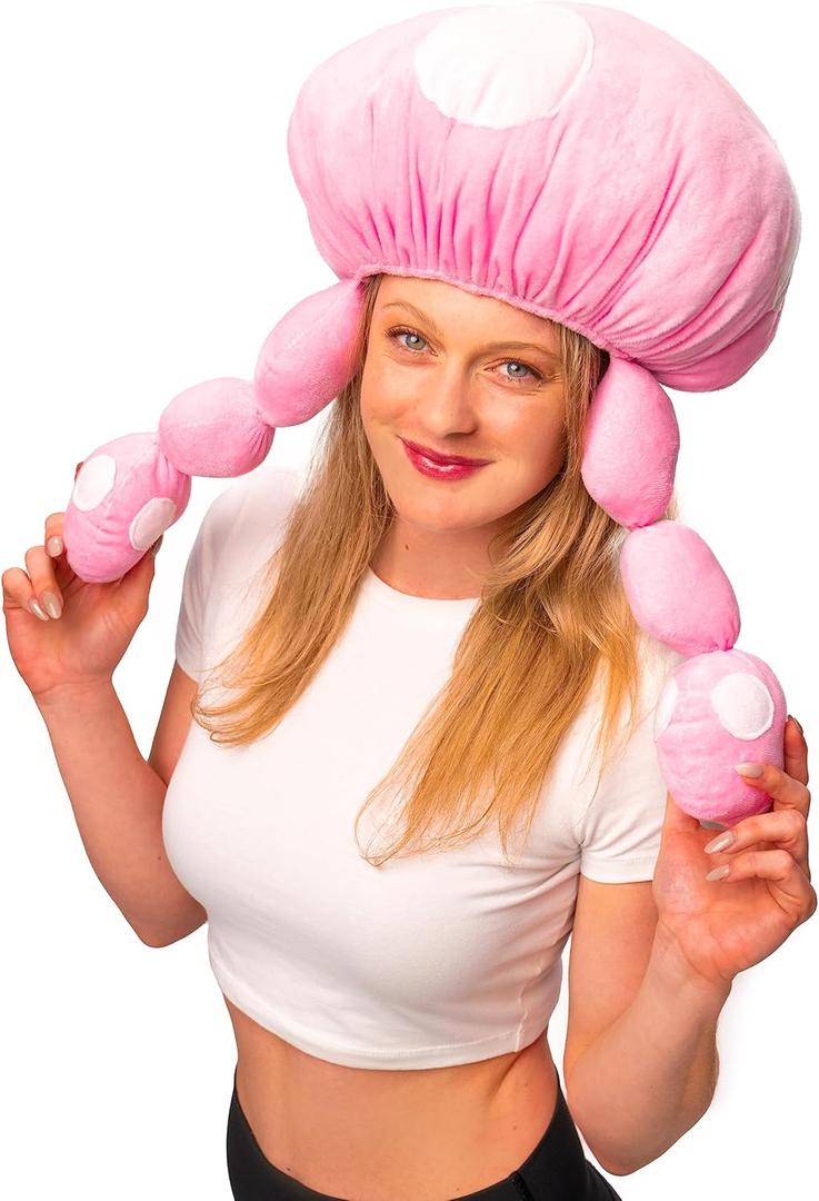 ComfyCamper Mushroom Hat Costume for Adults - Womens Mens Pink Red White Cosplay Halloween Costumes Boys Girls Women