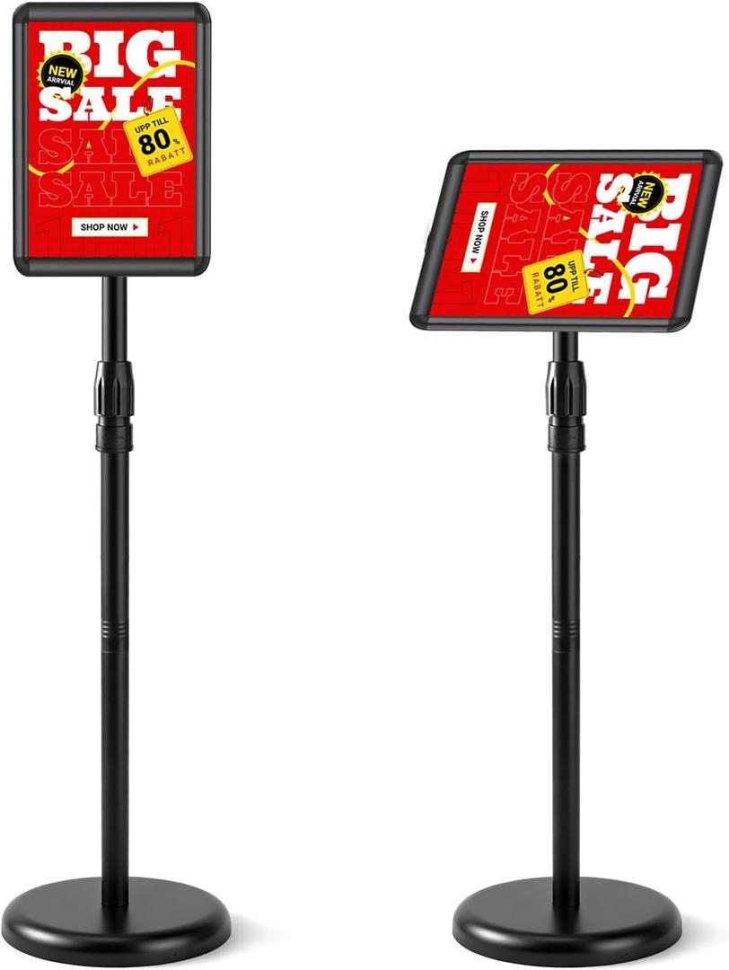 USCNC 1 Pack Sign Holder Stand 8.5x11 inch - Adjustable Floor Standing Sign Holder -Snap open frame,360° Rotation for Malls,Schools,Restaurants