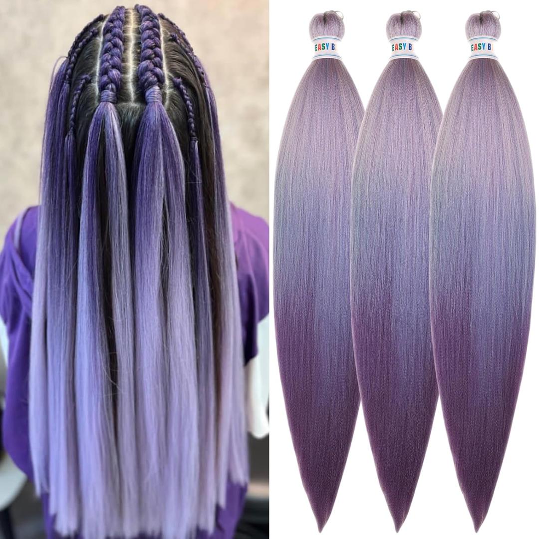 Purple Ombre Braiding Hair Pre Stretched Flame Retardant Fiber Yaki Ez Braid Colored Braiding Hair Extensions 52inch Pre stretched Braid 3X
