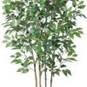 Ficus Artificial Tree 6ft Fake Silk Plant for Home Decor Indoor, Faux Floor Tree in White Imitation Ceramic Planter with Green Fake Moss for Home Office Corner Indoor Decor, Set of 1