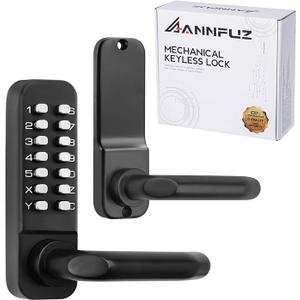 Single Sided Mechanical Keypad Entry Lever Lock,Keyless Push Button Code Combination Door Handle Lock,for Front Gate,Warehouses,Interior Hold-Opening,Auto Locking,No Battery(Matte Black)