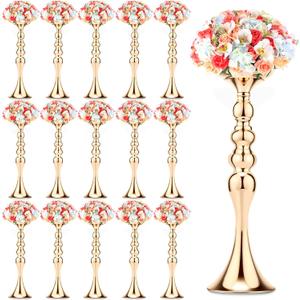 Sadnyy 16 Pcs Metal Flower Arrangements Stand Metal Wedding Centerpiece Stand Tall Table Decor Flower Vase for Wedding Reception Centerpieces Event Party Hotel Home Decor(16.9 Inch,Gold)