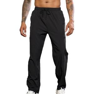 Men Elastic Waist Hiking Pants Drawstring Lightweight Solid Color Trousers Soft Loose Fit Sweatpants with Pockets (S, Black)