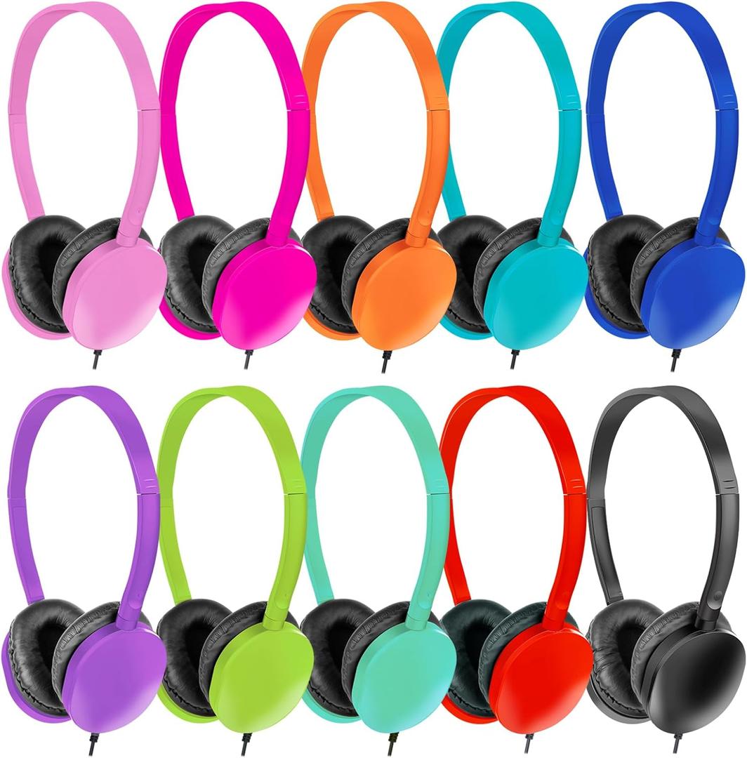 Bulk Headphones Pack of 20 for Classroom School Kids, Wholesale Wired Adjustable Headphones Earphones for Students Schools Libraries Museums (Mixed Color)