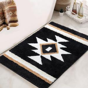Bathroom Rugs Boho Black Bath Mat Non Slip Soft Absorbent Machine Washable Bath Rug Luxury Plush Floor Mat for Bathroom Shower 20x32 (20"x32")