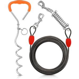 Petbobi Dog Tie-Out Cable and Stake - 40ft Heavy Duty Cable with Spring, No Tangle, 16in Ground Stake, Ideal for Yard, Camping and Beach, Suitable for Medium to Large Dogs Up to 120 lbs, Black