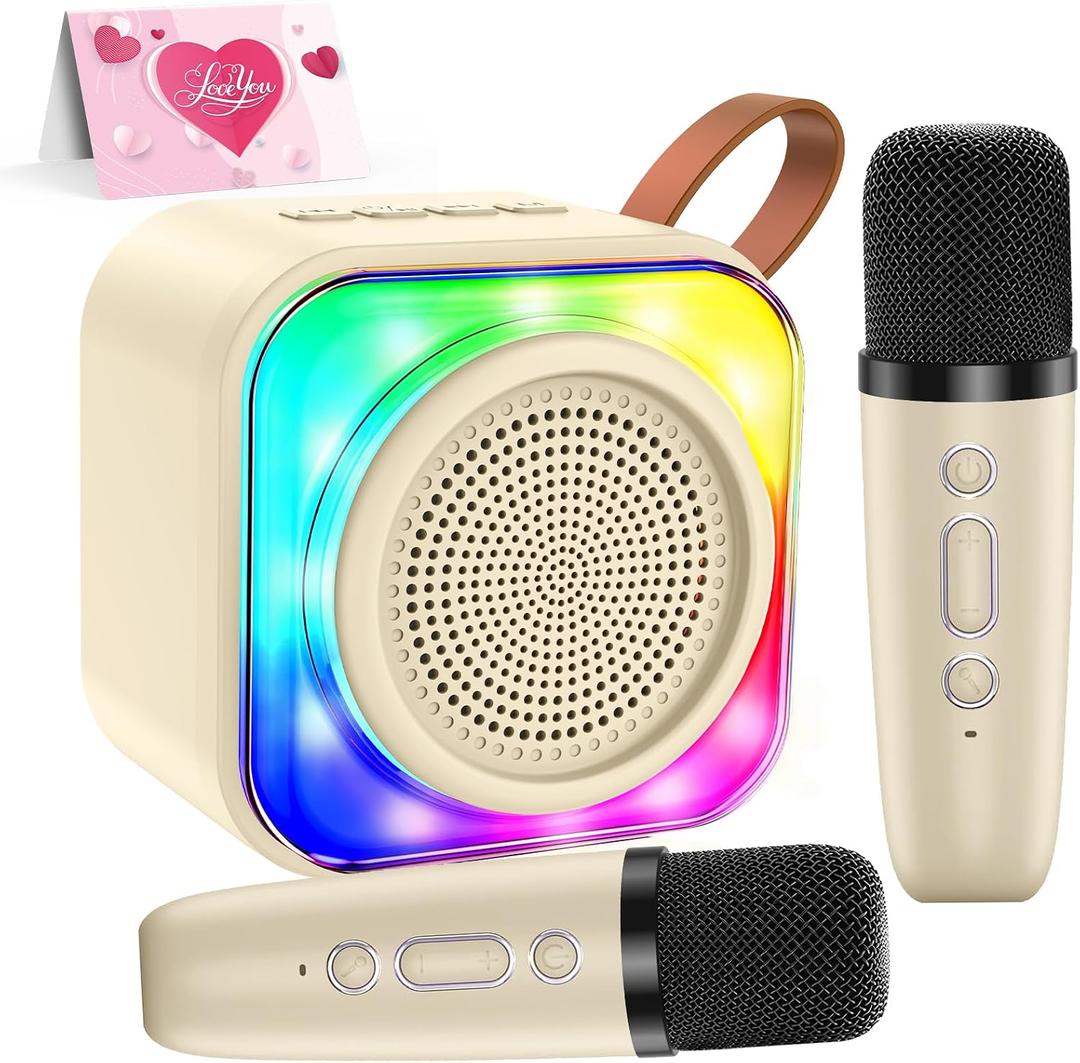 Karaoke Machine with 2 Microphones for Kids, Toys Birthday Gifts for Ages 3-12 Years Old Girls Boys, Mini Karaoke Microphone with Protable Bluetooth Speaker for Singing Party Outdoor Play