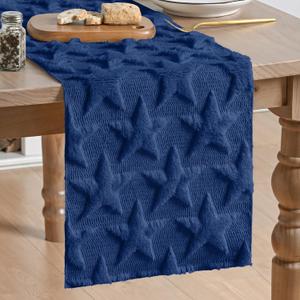 Artoid Mode Blue Soft Plush Faux Fur Jacquard Big Stars 4th of July Table Runner, Memorial Day Holiday Kitchen Dining Table Decoration for Home Party Decor 13x120 Inch