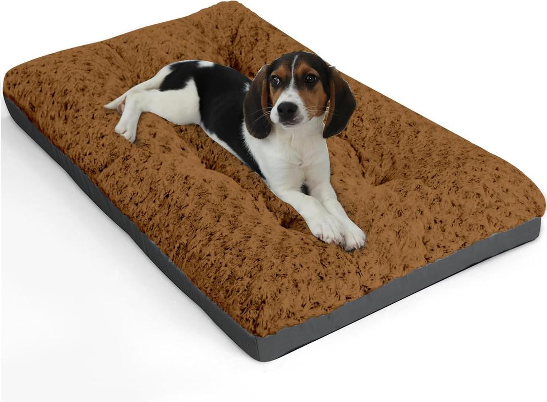 POCBLUE Deluxe Washable Dog Bed for Small Dogs Dog Crate Mat 24 inch Comfy Fluffy Kennel Pad Anti-Slip for Dogs Up to 25 lbs, 24" x 17", Brown