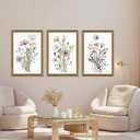 WRFON Framed Botanical Canvas Wall Art Set of 3, Watercolor Floral Prints, Framed Flower Wall Decor for Bedroom Bathroom Living Room, 20x30 Inch Each