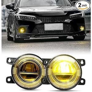 Xprite 500% Bright OEM Style LED Fog Lights w/Yellow Lens Compatible with 2016-2026 Honda Civic (Sedan/Hatchback) Including Sport, EX, Touring, Honda Fit Pilot CRV Accord Odyssey, Acura