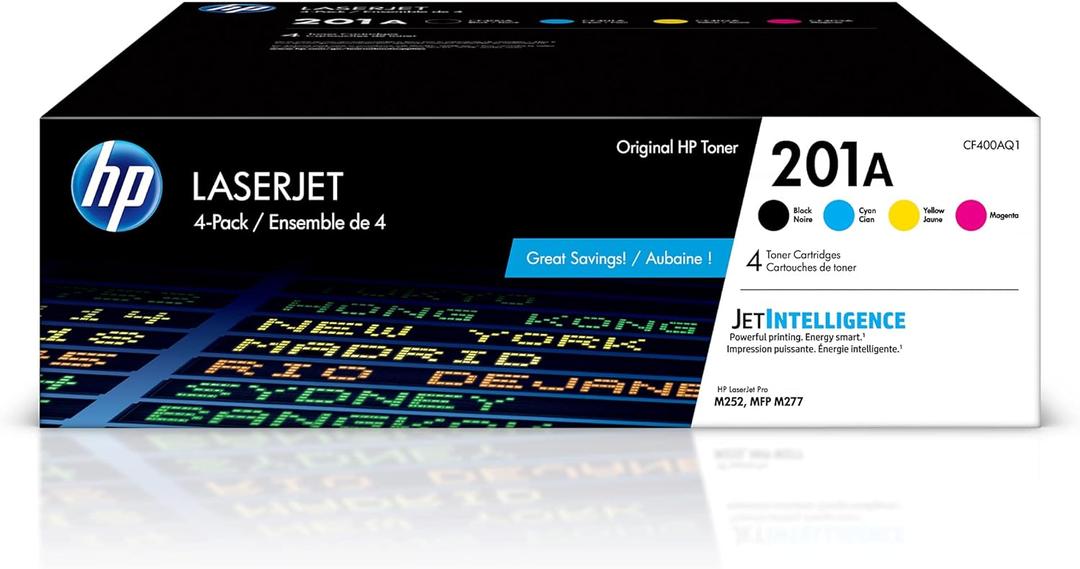HP 201A Black, Cyan, Magenta, Yellow Toner Cartridges (4-pack) | Works with HP Color LaserJet Pro M252, HP Color LaserJet Pro MFP M277 Series | CF400AQ1