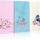 3 Pcs Bird Decorative Hand Towels for Bathroom 100% Cotton Embroidered Farmhouse Bathroom Decor 14 x 29 Inch Cherry Bluebird Blossom Hand Towel Gift for Kitchen (Pastel Color)