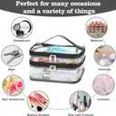 HAOGUAGUA Double Layer Clear Cosmetic Bag Makeup Bag, Waterproof Travel Toiletry Bag, Transparent PVC Pouch Organizer (Black-large)
