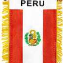 Anley 4 X 6 Inch Peru Fringy Window Hanging Flag - Mini Flag Banner & Car Rearview Mirror Dcor - Fringed & Double Sided - Peruvian Hanging Flag with Suction Cup