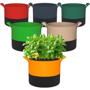 10 Gallon Grow Bags: 6 Pack 350G Heavy Duty Thickened Colorful Potato Grow Bags with Handles - Felt Nonwoven Garden Fabric Bags Gardening Pots for Vegetable Fruit Flowers Herbs Tomato Growing