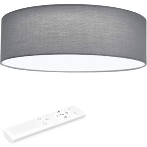 Navaris Flush Mount Ceiling Light - 15.75" Diameter Drum Lamp Shade LED Fixture with Remote Control for Bedroom, Living Room, Kitchen - Light Gray