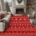 Christmas Area Rug 8x10 Red Washable Living Room Carpet Xmas Snowflake Holiday Decor Indoor Bedroom Throw Rug Decorative Non Slip Soft Low Pile Large Carpet Dining Room Office Nursery