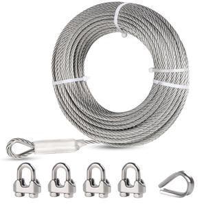 1/2" Stainless Steel Cable, 75ft Wire Rope, 7x19 Strand, 23000lbs Breaking Strength, 304 Stainless Steel Heavy Duty Metal Cable for Yard Zipline, Winch Cable, Boat Lifts