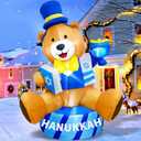 6 FT Hanukkah Inflatable Gentleman Bear Holding Menorah and Bible Outdoor Decorations, Build in LEDs & Tethers Stakes Giant Teddy Bear Blow Up Yard Decoration for Holiday Party Indoor Patio Lawn