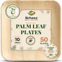brheez Bamboo Plates Disposable Palm Leaf Plates | 10 inch bamboo dinner plates | Eco Compostable Biodegradable Plates | 10&7 Inch (50 pc)