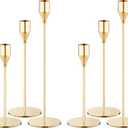 Gold Taper Candle Holders Set of 6, Metal Candlestick Holders for Table or Mantel Decor Centerpiece, Candle Stick Holder Decor for Wedding, Dinning, Party or Anniversary
