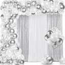 SmoothNovelty 137 Pcs White Silver Party Backdrop Kits - 4 Sequin Backdrop Curtain 133 Balloon Garland Kit Photo Prop Background for Graduation Wedding Anniversary Wonderland Birthday Baby Shower