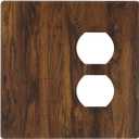Rustic Farmhouse Brown Wood Texture Light Switch Cover Decorative 2 Gang Wall Plate 1 Blank 1 Duplex Outlet Covers Switch Plate for Home Kitchen Bedroom Bathroom Decor Standard Size 4.5 X 4.5 Inch (Blank/Outlet)